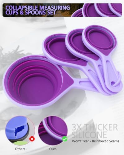 Collapsible Measuring Cups and Spoons Set, 8-Piece, Silicone, Space Saving
