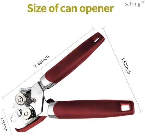 Safring Can Opener Manual, Handheld Strong Heavy Duty Stainless Steel Can Opener, Comfortable Handle, Sharp Blade Smooth Edge, Can Openers with Multifunctional Bottle Opener, Red