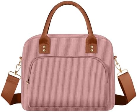 Lunch Bag Large Insulated Lunch Box for Women Men Adult Cute Pink Lunchbox Corduroy Lunch Bags Boxes Pail with Adjustable Shoulder Strap for Work Mom Picnic Office Travel 11.4×6.8×9.1 inches 11.5L