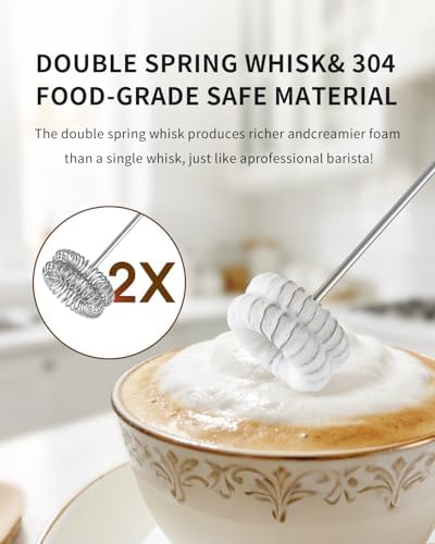 CIRCLE JOY Rechargeable Milk Frother Handheld with Stand, Dual Coil Whisk Head Electric Coffee Frother, Portable Hand Frother Wand Drink Mixer for Matcha Lattes Cappuccino, Kitchen Gifts, Black