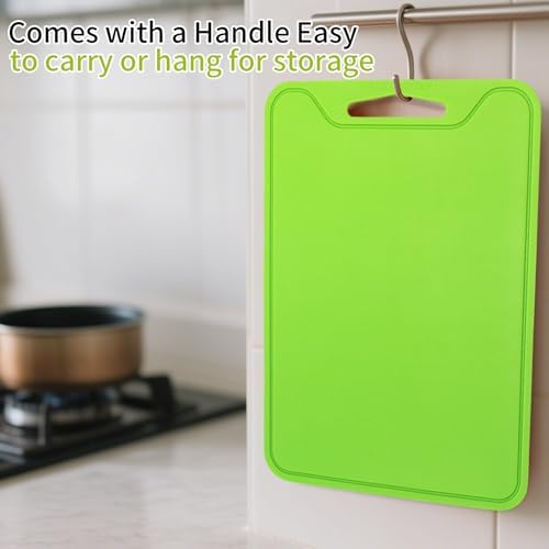 Flexible Plastic Cutting Boards for Kitchen, 11.8''x 8.6'' Silicone Cutting Board, BPA Free Non Slip Cutting Mat for Meat, Vegetables and Fruit with Easy Grip Handle, Dishwasher Safe (Green)
