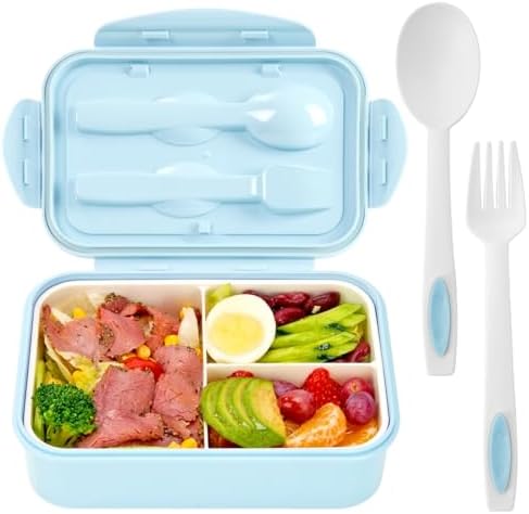 Bento Boxes for Adults - 1100 ML Lunch Box Container For Kids Women With Built-in Spoon & Fork - Durable for On-the-Go Meal, BPA-Free and Food-Safe Materials（Light Blue）
