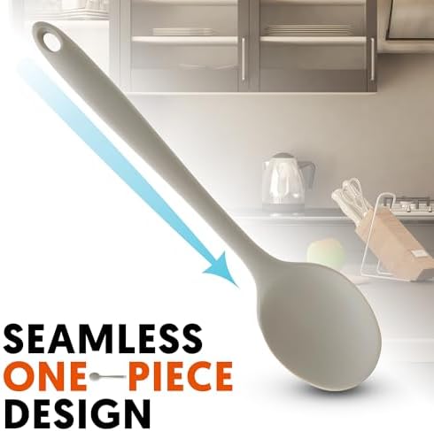 Multi Platinum Silicone Cooking Spoon for Baking, Scraping & Mixing, 100% Food Grade Colorful Silicone Kitchen & Serving Utensils, Heat Resistant, Non-Stick Cookware - 11.4 inch Warm Gray