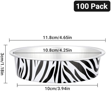 Beasea Disposable Baking Cups, 100 Pack 7.3oz 215ml Aluminum Foil Ramekins Only, 4" Mini Tart Pie Cups No Lids Baking Tin Ramekin for Party Cupcake Cheesecake Pie - Zebra Stripes