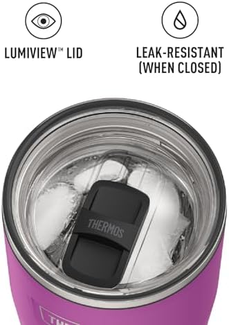 THERMOS Icon Series 24oz Stainless Steel Tumbler with Slide Lock Lid, Leakproof, Fits Cupholder, Dishwasher Safe, Griptec™ Non‑Slip Base, Keeps Drinks Hot 6 Hrs/Cold 22 Hrs, Plum