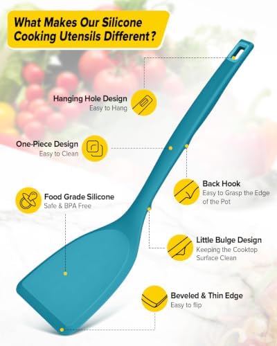 BUNDLEPRO Silicone Cooking Utensils Set, 4 Pcs Spatula and Spoon Set, Blue