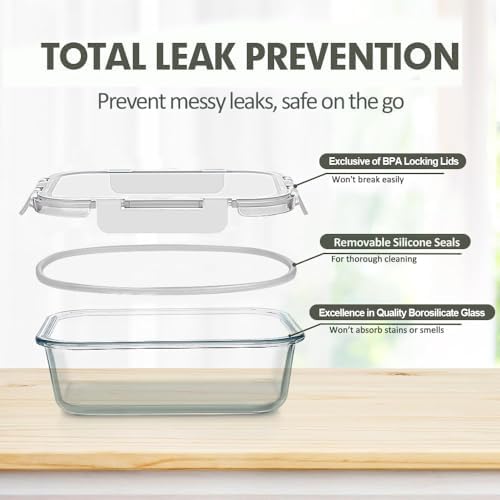 VERONES 12 Packs Glass Food Storage Containers Set with Lids, White