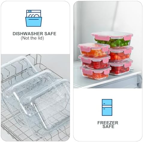 KOMUEE 10 Pack Glass Food Storage Containers with Lids, Pink