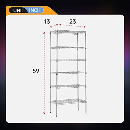 BestOffice | 6-Tier Wire Shelf | 13" x 23" x 59 | Chrome