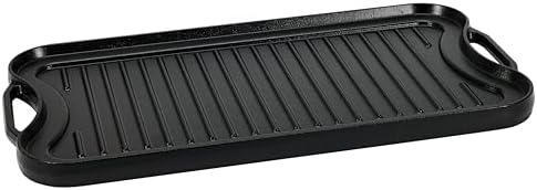Amazon Basics Pre-Seasoned Cast Iron Reversible Rectangular Grill/Griddle with Even Heat Distribution, Black, 20 x 10.63 x 0.98 inch