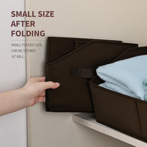 Homsorout Closet Baskets for Shelves Trapezoid - Decorative Storage Baskets with Handle, Closet Bins for Organization, Shelf Storage Bins for Clothes, Books, Home, Office, 4 Pack, Brown