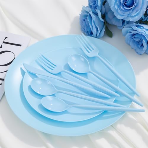 EjonirInjonir 150pcs Heavy Duty Light Blue Plastic Plates Baby Shower Set