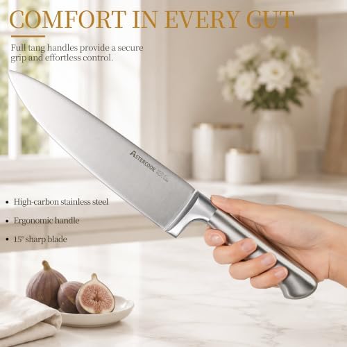 Astercook Knife Set for Kitchen with Block Sharpener 14Pcs Dishwasher Safe