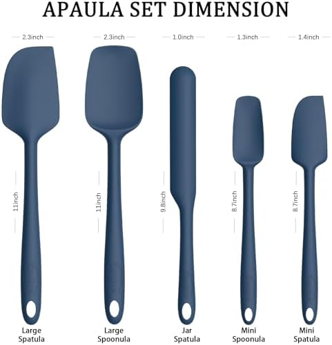 Coukre Silicone Spatula Set of 5,High Temperature Resistant, Food Grade Silicone, Dishwasher Safe, for Baking, Cooking (Pure Dark Blue)