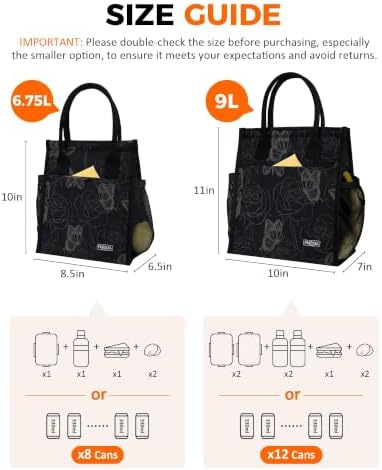 Fmeida 9L Insulated Lunch Bag Women, Reusable Cooler Tote Thermal Snack Bag