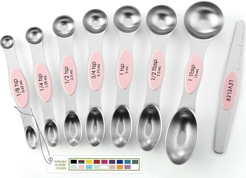Spring Chef Stainless Steel 8 Magnetic Measuring Spoons Set, Pink Lemonade