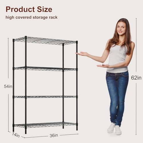 BestOffice | 4-Tier Wire Shelf | 36" x 14" x 54" | Black