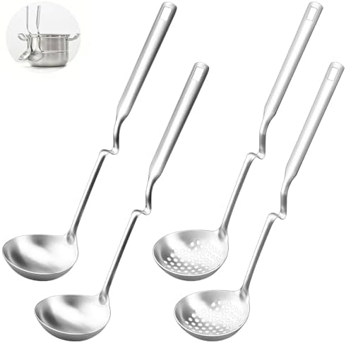 4pc Stainless Steel Ladle Set, Long Handle Hot Pot Soup & Slotted Spoons