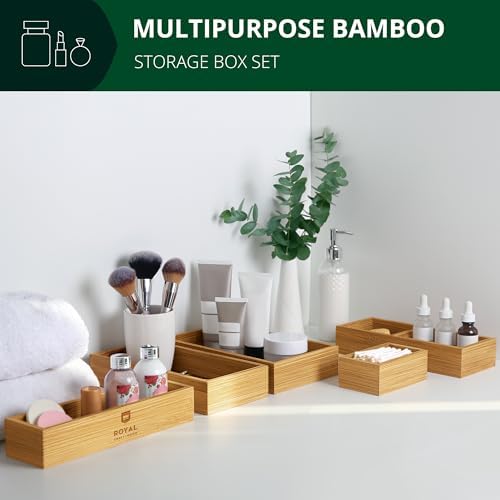 ROYAL CRAFT WOOD Premium Carbonized Bamboo Decorative Boxes - Drawer Organizer Set (5-Piece) – Wood Storage Boxes for Kitchen, Bathroom, Office & Makeup