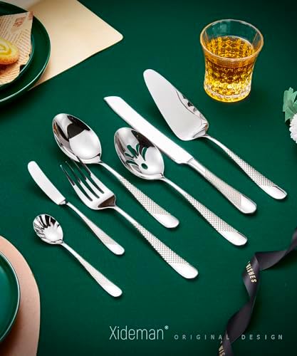 Premium Hammered 18/10 Stainless Steel Serving Utensil Set, 7-Piece