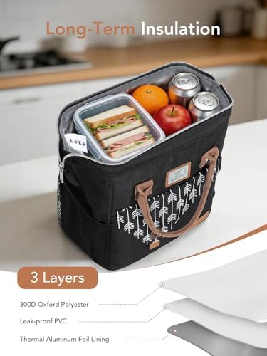 Lekesky Insulated Lunch Bag Portable Lunch Box-11L, Black