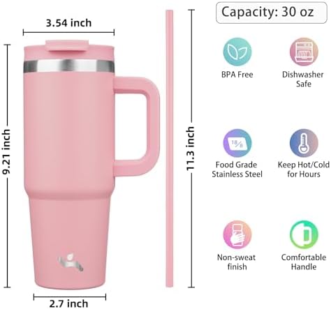 Konokyo 30 oz Insulated Tumbler Water Bottle with Handle, Straw Lid
