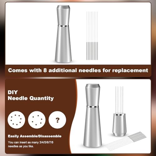 Jeymei WDT Espresso Distribution Tool, Silver Espresso Whisk with 8 Needles