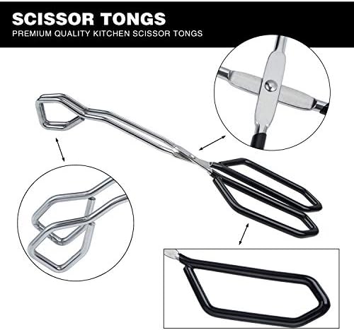 MSY BIGSUNNY Scissor Tongs Heavy Duty Cooking Tongs with Soft Handles (Stainless Steel, black 11")