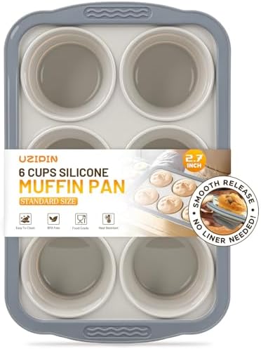 Silicone Muffin Pan, 6 Cups Non-Stick Cupcake Pan, Food-Grade BPA-Free Muffin Tin, Oven-Safe 450 °F, Reinforced Steel Frame, Easy-Grab Handles, Quick-Release 2.7" Baking Molds for Mini Treats
