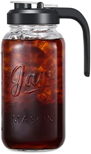2 Quart Glass Pitcher with Lid - Airtight & Leakproof Mason Jar Pitcher with Filter Lid, Wide Mouth Glass Jar, Heavy Duty Glass Container for Water, Juice, Milk, Tea, Iced Coffee, and Drinks