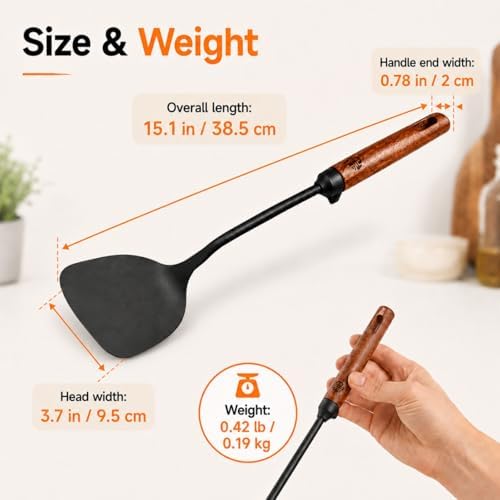 WANGYUANJI Chinese Iron Wok Spatula, Traditional Metal Wok Shovel with Wooden Handle, Stir Fry Turner for Carbon Steel, Cast Iron and Iron Woks, Hand Wash Only