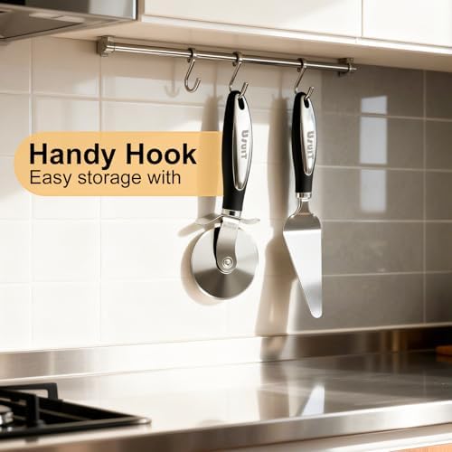 Premium Pizza Cutter Wheel and Server Set, Sharp Blade For Cutting Through Crusts, Pies and More, Built In Finger Guard for Safety and Comfort Grip to Protect Fingers, Dishwasher Safe