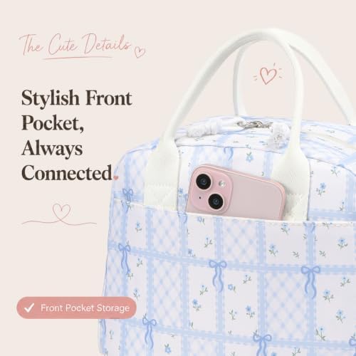LOVELYWIND Lunch Box for Women, Insulated Lunch Bag, Blue Checkered Tote