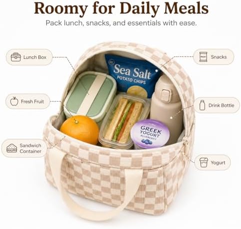 Bluboon Lunch Bag for Women Men Cute Corduroy Lunch Tote Bags Reusable Insulated Lunch Box Large Capacity Reusable Insulated Cooler for Work Picnic or Travel