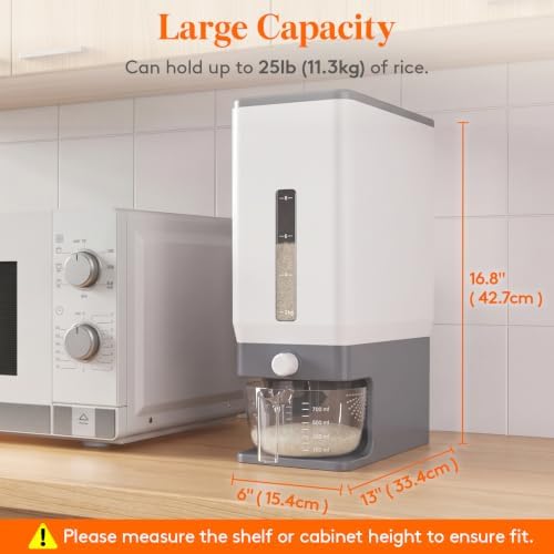 Lifewit Rice Dispenser 25 Lbs, Airtight Storage with Measuring Cup, Grey