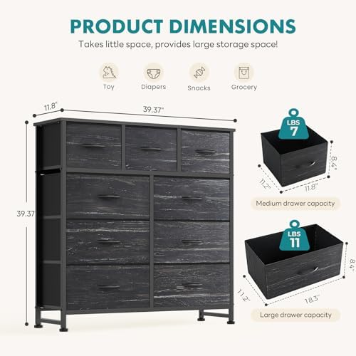 OLIXIS 9 Drawer Tall Dresser for Bedroom, Closet Organizers and Storage