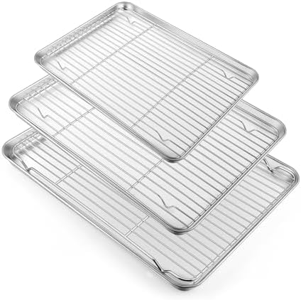 TeamFar Baking Sheet with Rack Set, 3 Pans + 3 Racks, 17.6/12.5/10.5 Inch