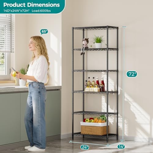 SINGAYE 6 Metal Shelves Wire Shelving Storage Shelf Adjustable Unit Pantry