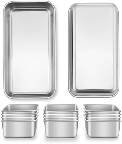 E-far Bread Pans for Homemade Bread, 14 Pack 9 x5 Inch Stainless Steel Loaf Pans, Rectangle Metal Bakeware for Baking Banana Loaf Meatloaf Brownies, Healthy & Non Toxic, Easy Release & Dishwasher Safe