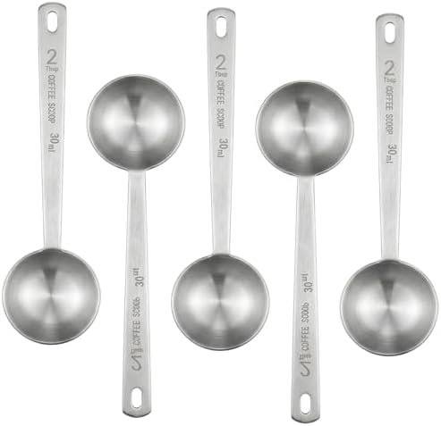 Timoo 5 Pcs Coffee Scoop 2 Tablespoon Scoop Stainless Steel Tablespoon Measuring Spoon Long Handle for Powder Ground Coffee Tea Sugar