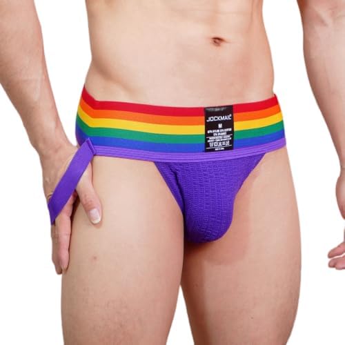 JOCKMAIL Mens Briefs Jockstrap Athletic Supporter Men Jockstrap Rainbow Men Sport Underwear Jockstrap for Gym Sport