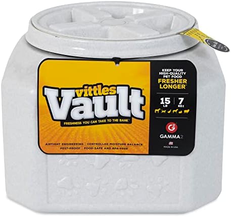 Gamma2 Vittles Vault Dog Food Storage Container with Airtight Lid, holds up to 10-15 Pounds of Dry Pet Food, Cat Kibble and Bird Feed, BPA Free, Made in USA, Without Scoop