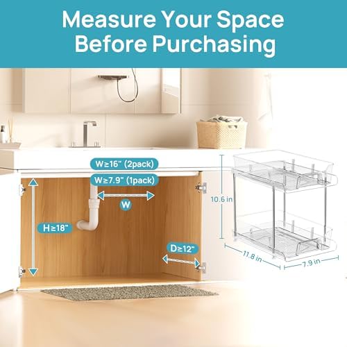 Vtopmart 4 Pack Plastic Clear Pull Out Organizer with Dividers (S-Divided)