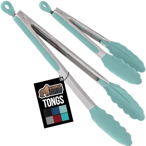 GORILLA GRIP Stainless Steel Kitchen Tongs for Cooking, 2 PK, Mint