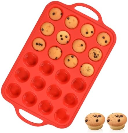 CAKETIME Silicone Mini Muffin Pan 24 Cups with Metal Reinforced Frame, Mini Cupcake Pan NonStick for Baking 1 Pack Oven Dishwasher Safe