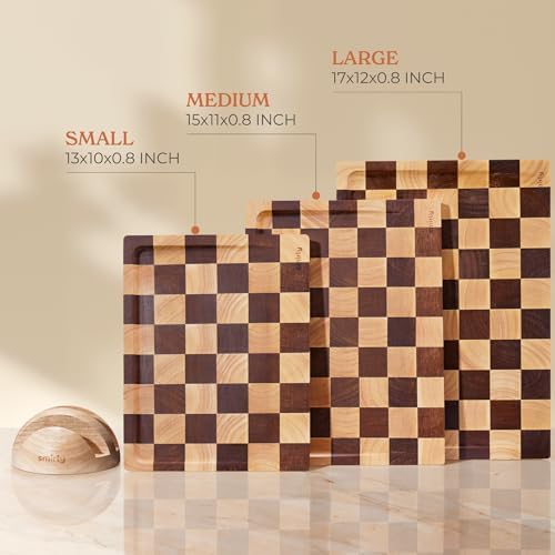 SMIRLY Cutting Board for Kitchen, 3 Pcs Rubberwood Cutting Board with Stand