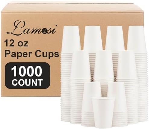 Lamosi 1000 Count 12 oz Paper Coffee Cups Bulk, White Beverages Water Cups