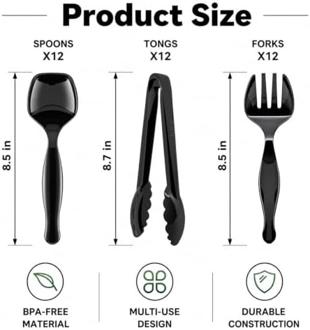 36Pcs Disposable Plastic Serving Utensils Set (Black)
