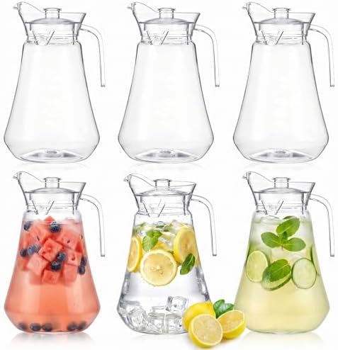 Tessco 6 Pcs Plastic Pitchers 60 Oz Clear Water Beer Jug Large,Modern