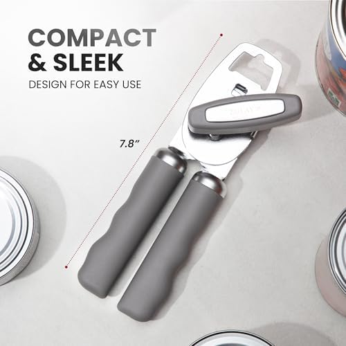 Zulay Kitchen Manual Can Opener Heavy Duty Patented Stainless Steel, Gray
